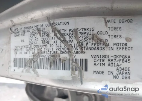 2002 Toyota 4Runner Sr5 V6 z USA, uszkodzony, nr VIN JT3GN86R820255104